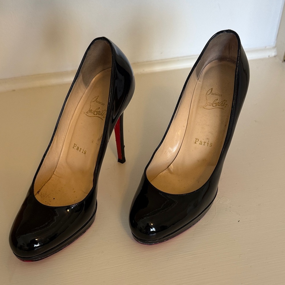 Christian Louboutin Glossy Black Heels with Red Soles